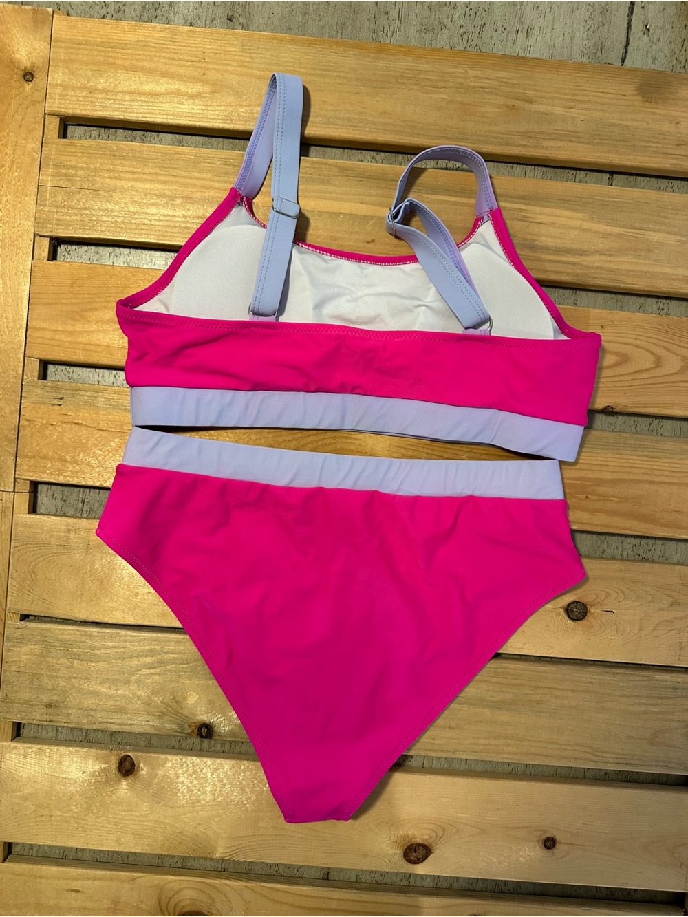 Bikini Suit Triangle Top Bikini Panties Scoop Neck Athletic Swimwear hot pink LG - Picture 4 of 8